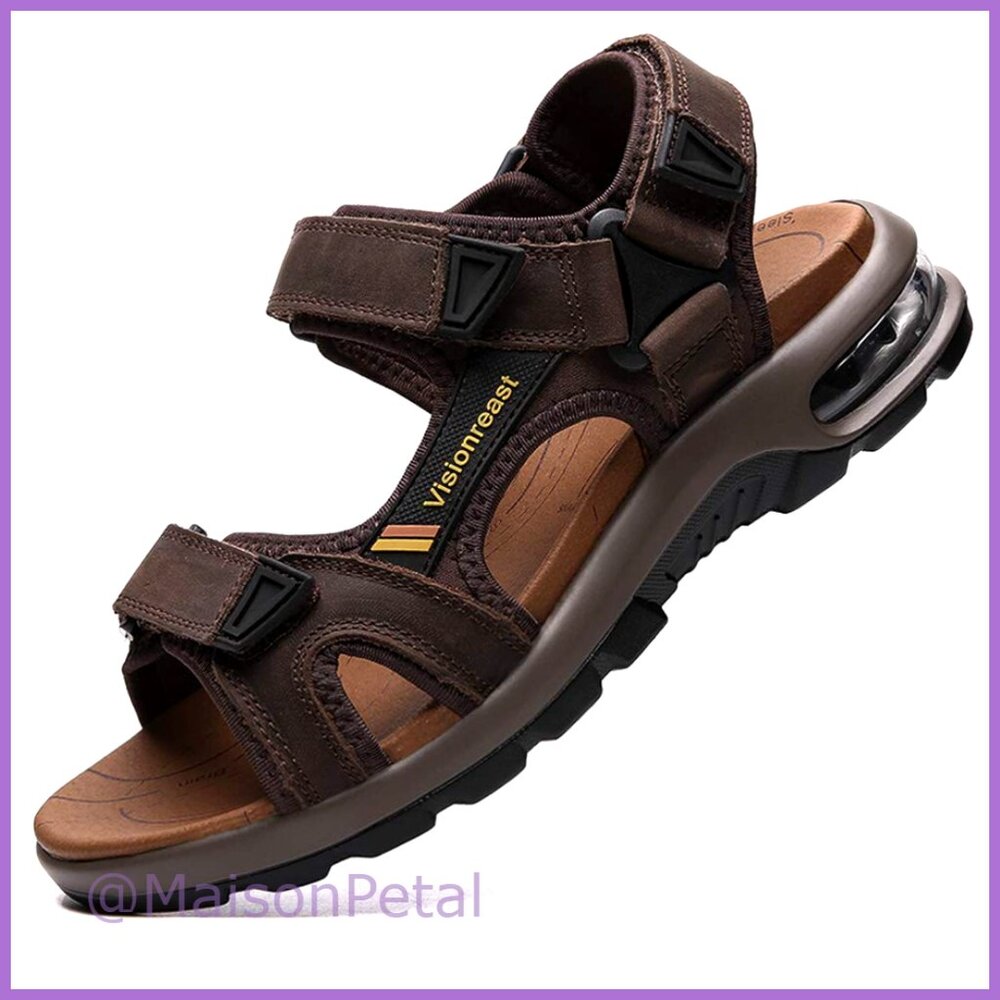 Leather Athletic Sandals with Air Cushion, Non-Slip Hiking & Beach